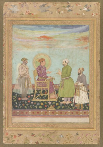 Jahangir with Asaf Khan and Shayista Khan, from the late Shah Jahan Album, detached manuscript folio, c.1650 by Mughal School